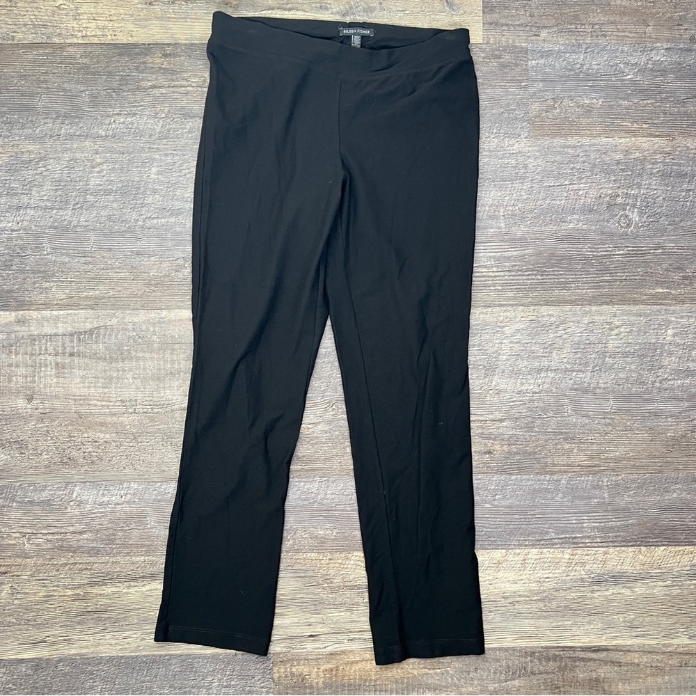 Eileen Fisher black elastic waist straight leg knit pants size small B166